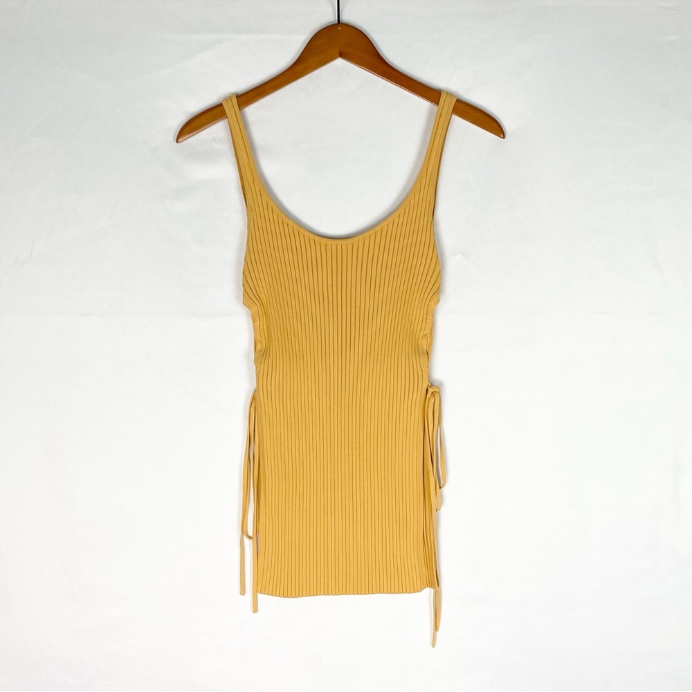 Clea Luca Side Tie Knit Tank Mango Longline Sleeveless Size Medium Stretch Gold